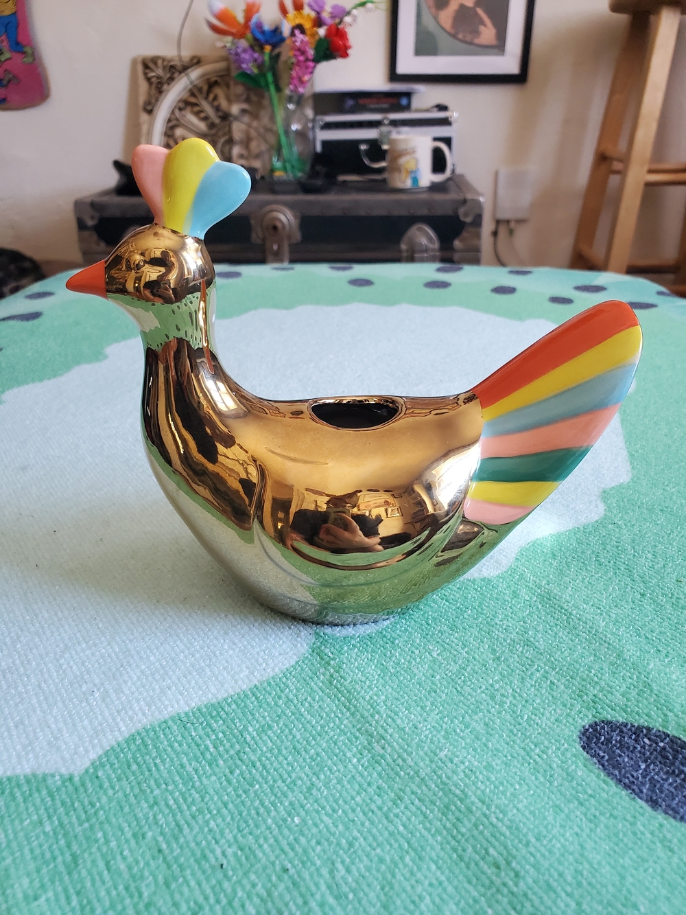 Oh Joy! Gold & Rainbow Ceramic Peacock Candle Holder